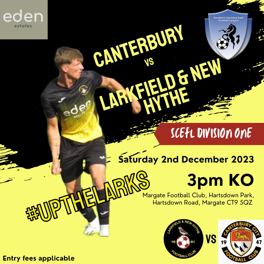 Join the first team tomorrow as they are away to CANTERBURY. KO is 3pm &amp; we hope to see as many supporters for the lads as possible!

At home the clubhouse will be open from 9:30am for the Larkfield FC youth playing on the rec ground &amp; we have LNHFC reserves kicking off at 2pm.