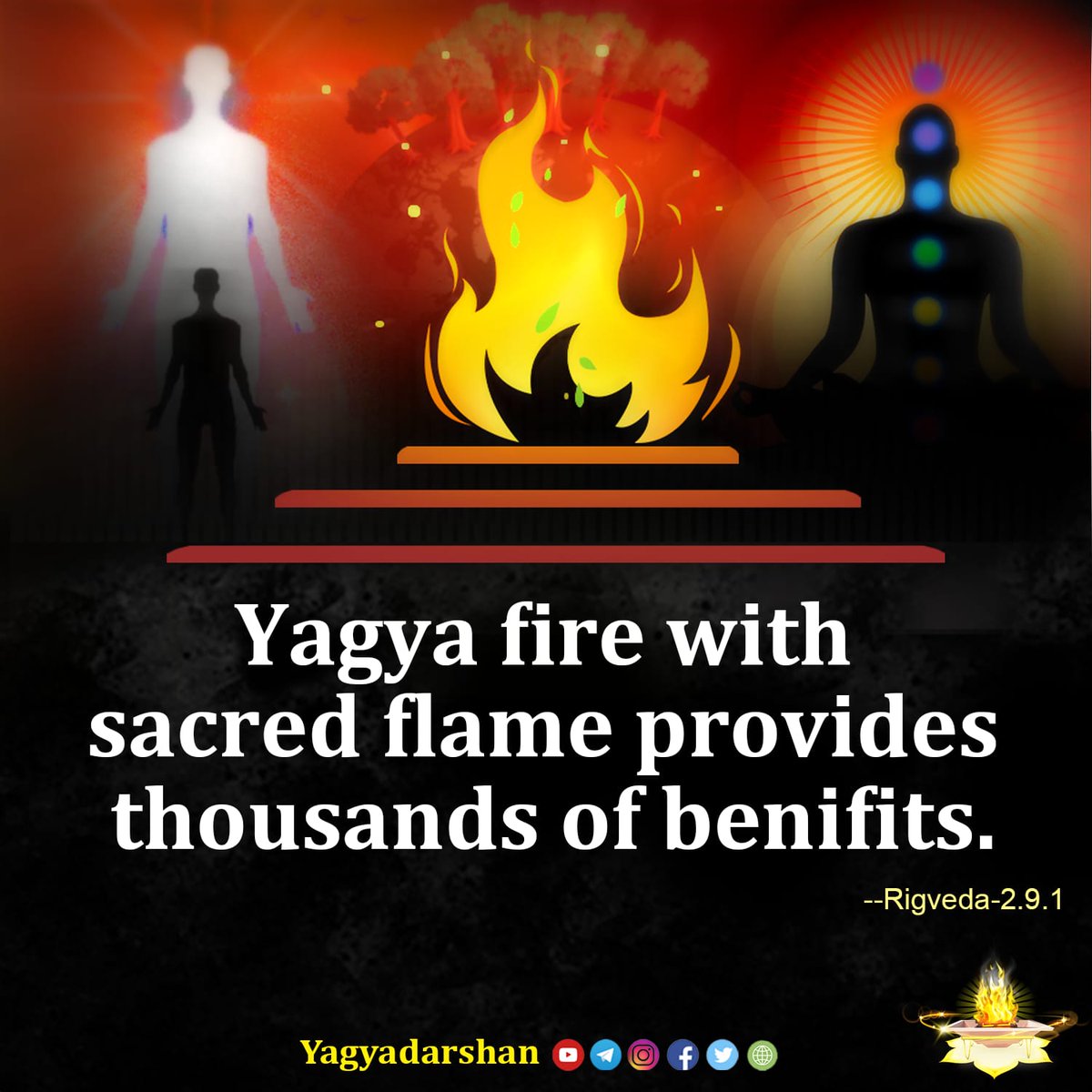 Yagya fire with sacred flame provides thousands of benifits. --Rigveda-2.9.1

#yagya_fire #benifits_of_yagya #yagyadarshan