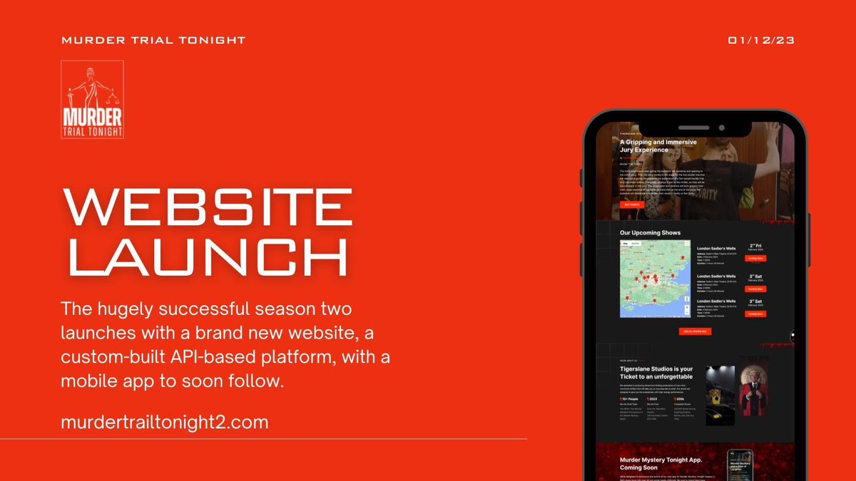 🩸🔪 We're delighted to announce the launch of Murder Trial Tonight's new website on the launch of their highly anticipated second season. 

Visit: murdertrialtonight2.com

#WebDevelopment #APIDevelopment #MobileApp #CMS