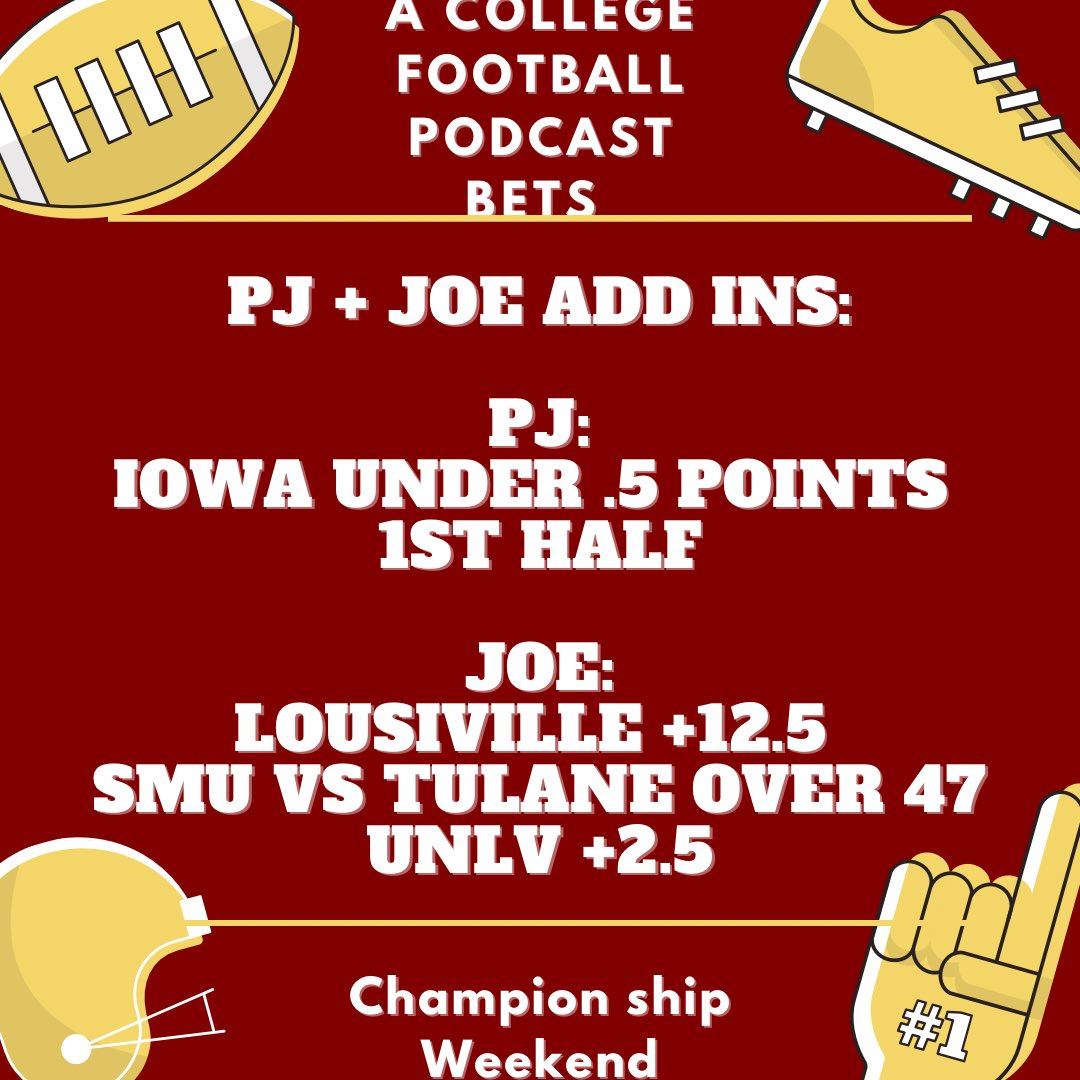Here are your boys #CollegeFootball bets for #ChampionshipWeekend starting tonight! @PrimetimeProds 

Reply below with your bets 👇