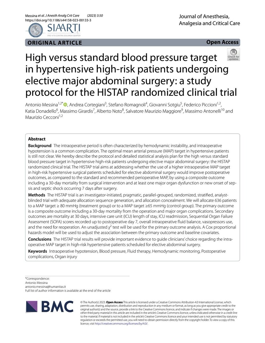 LeslieMegom's tweet photo. 🎯Objetivos de presión arterial alta versus estándar en pacientes hipertensos⚡️🫀 de alto riesgo.
⚠️NO UTILIZAR HIPOTENSIÓN "controlada"durante el perioperatorio.En 👥️ NO CARDÍACOS incluso períodos cortos de hipotensión (PAM<55 mmHg) se asoc.LRA y lesión miocárdica.
🧵Hilo pdf https://t.co/zOBvYjO37e