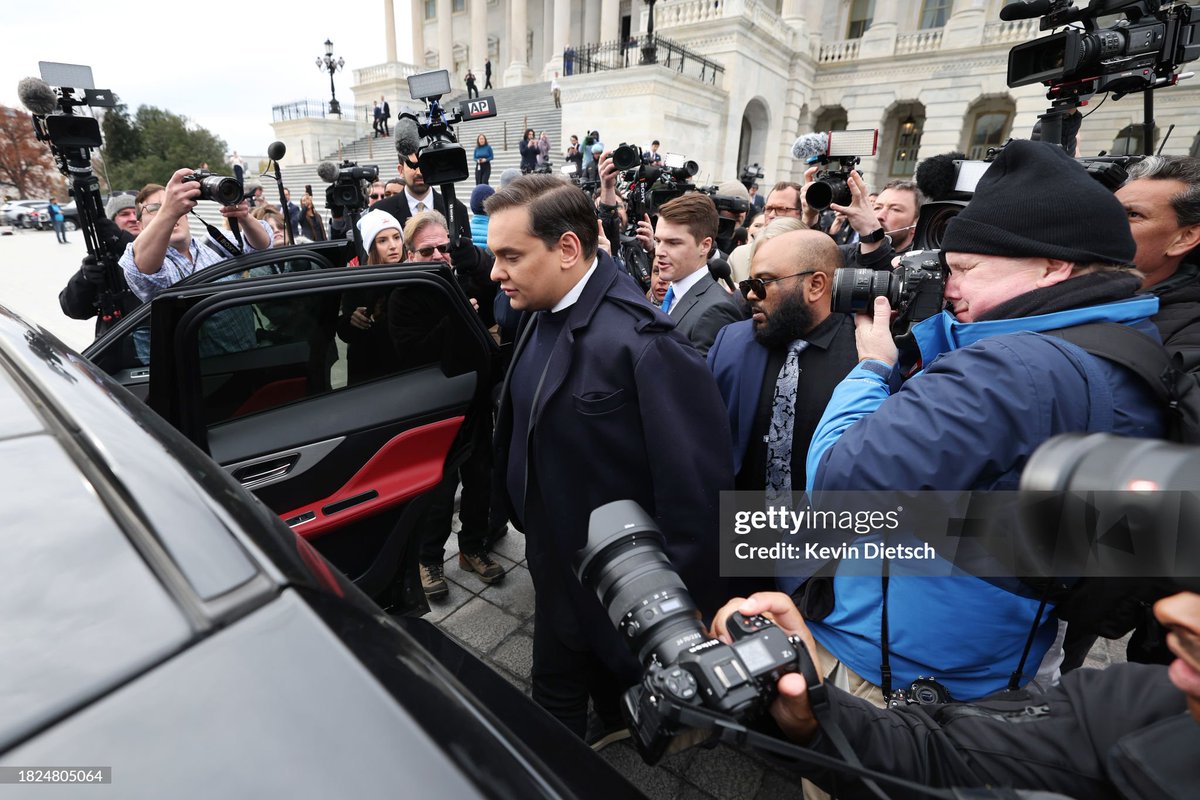 Rep. #GeorgeSantos leaves the U.S. Capitol after his fellow members of Congress voted to expel him from the House of Representatives. Charged with 23 felonies including fraud and campaign finance violations, Santos is only the sixth person in U.S. history to be expelled from the