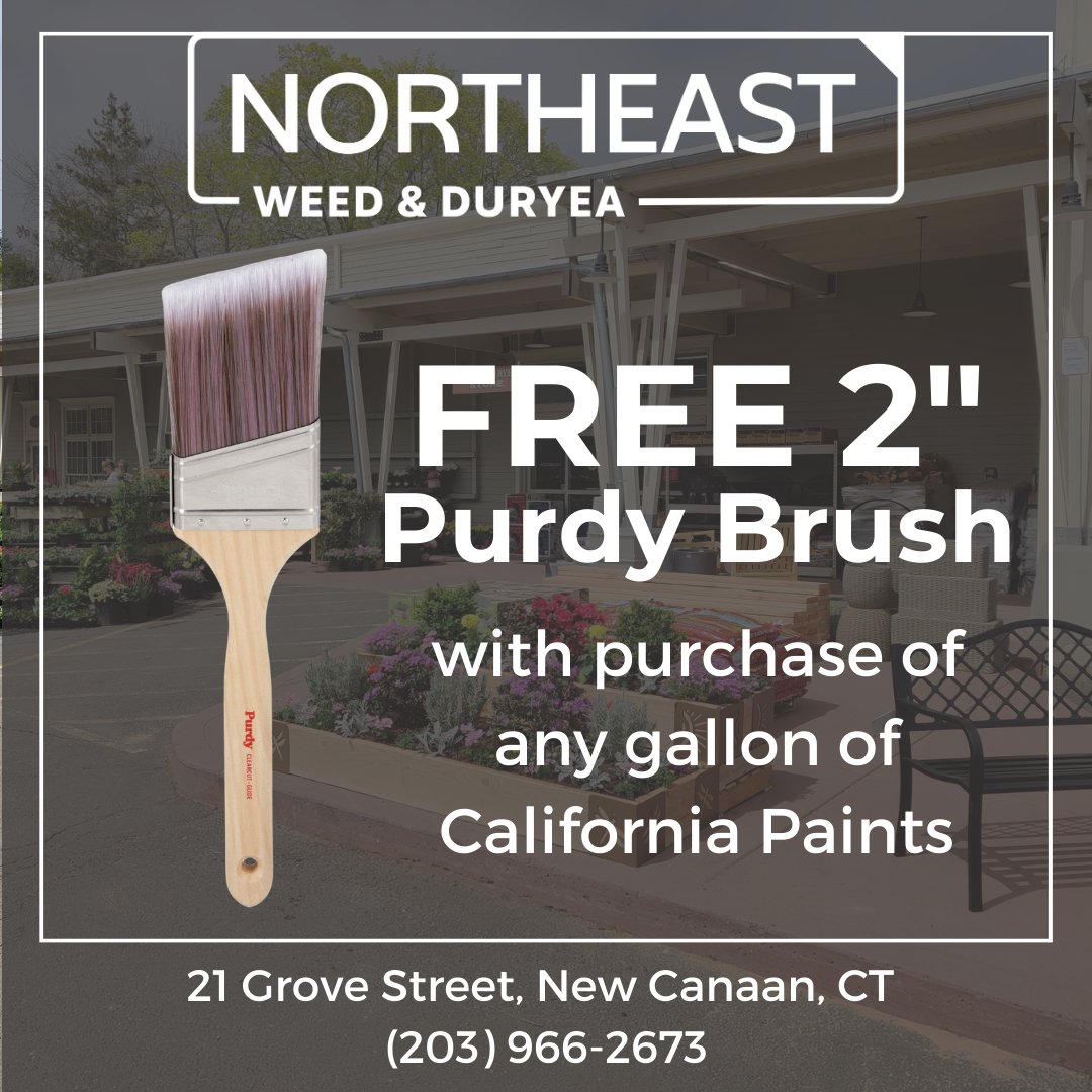 WeedAndDuryea's tweet photo. Buy a gallon of any California Paints products and receive a FREE 2-inch Purdy brush. Get excellent paint and a premium brush to help you finish your project in style.

#northeastco #northeastarchitectural #jointeamnortheast #home #homedesign #inspiration #design #style #luxury https://t.co/XSWHUT1O3m