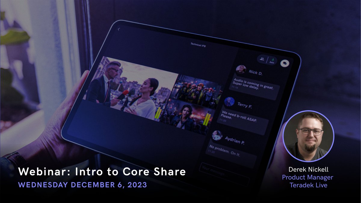 Webinar Alert 🚨 Join us on Wed 12/6/23 at 10am PT for a live walkthrough of the NEW Core Share app: the viewing and contribution app for Teradek's IP video management platform: Core.  Register for the webinar at lnkd.in/g9Bmr5zW