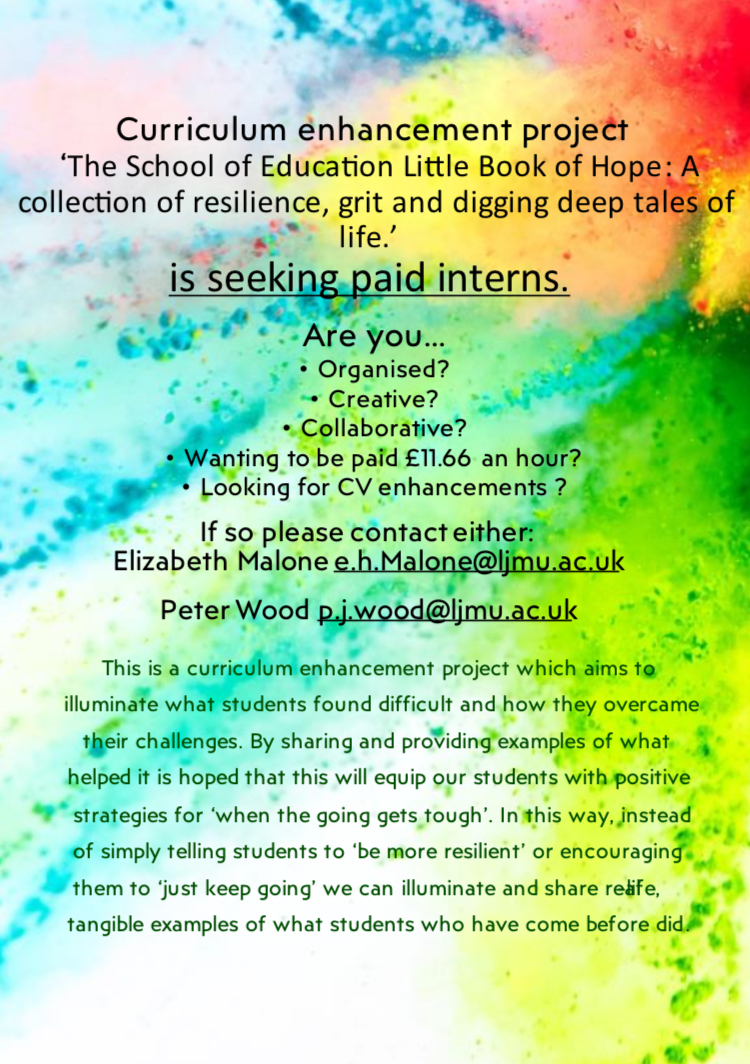 Excellent opportunity for any of the students in our School of Education to apply for this really important internship! Interesting content and it’s paid!