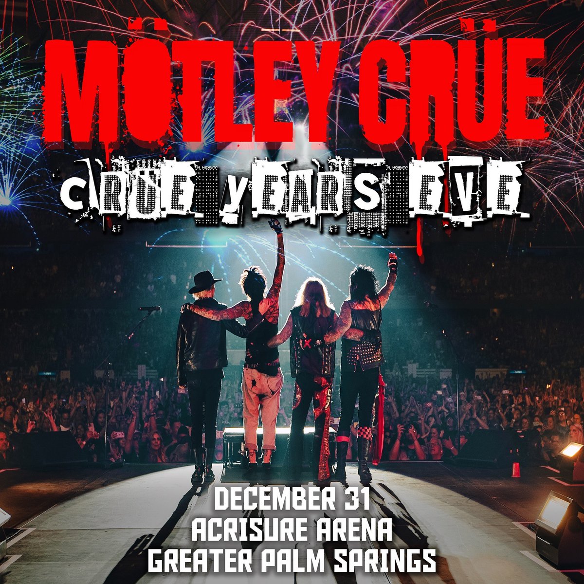 <a href="/MotleyCrue/">Mötley Crüe</a> are having a party!!! 🎉
CRÜE YEAR'S EVE at the brand new <a href="/AcrisureArena/">Acrisure Arena in Greater Palm Springs</a> in Palm Springs, CA!
More info: motley.com/news/2023/12/1…
🎫Pre-sale begins: Wed December 6th 10am PST
🎫Tickets on sale: Friday December 8th 10am PST
<a href="/thevinceneil/">Vince Neil</a> <a href="/NikkiSixx/">📷</a> <a href="/MrTommyLand/">T🥁mmy L33</a> #John5