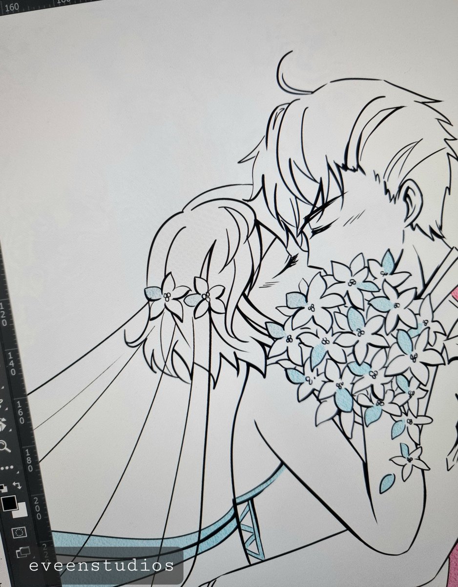 Drawing new graphics for @ChilumiWedding ❤️ I was so focused I forgot to blink 😅🤣

#chilumi #childe #lumine #genshinship #lineart #drawing #wip #genshini