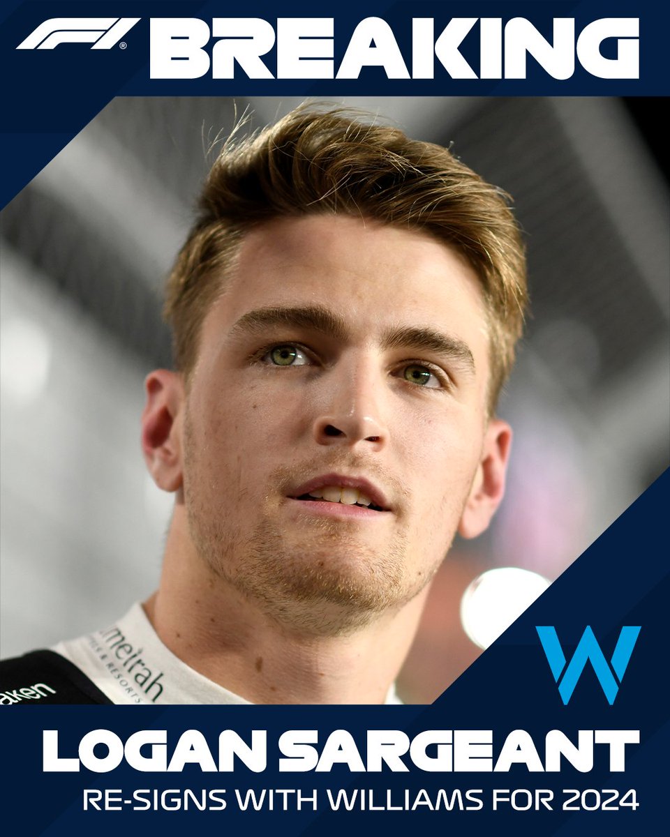 OneMotorEN's tweet photo. 🚨 OFFICIAL!

American driver Logan Sargeant will remain a Williams driver for the 2024 season.

🦅🦅🦅

#F1 https://t.co/trWpbdBXhc