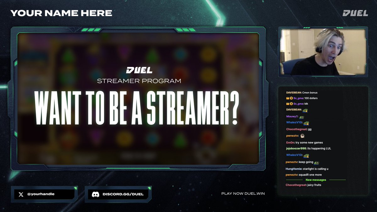 Calling all streamers/prospective streamers! 📢

Our Streamer Program is now in open beta.

For those of you who may have an interest in streaming Duel, check out our discord for more info. Link: discord.com/invite/duel