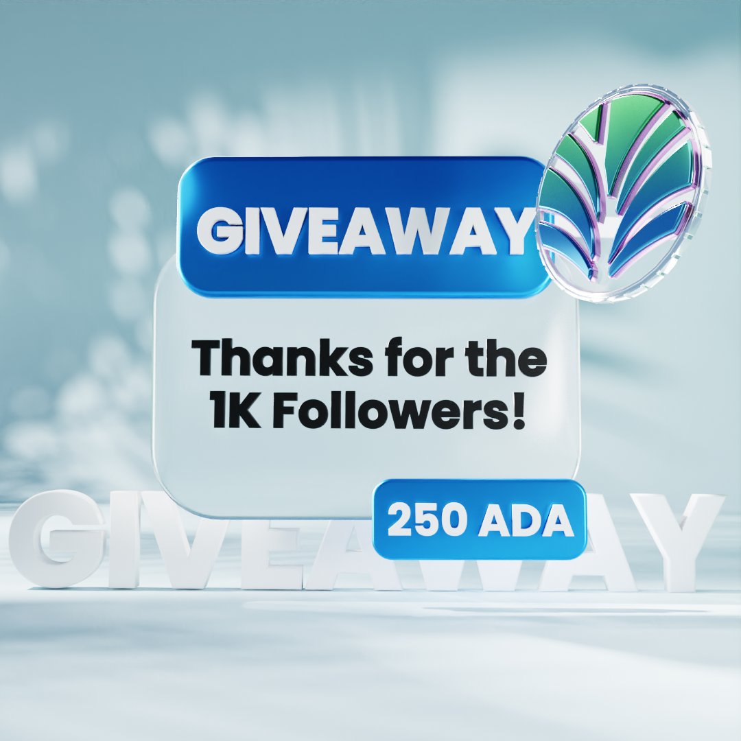 🚨GIVEAWAY ALERT: We hit 1k followers!!

We'd like to THANK our awesome community for your continued support!

🌴 250 $ADA to one lucky winner 🌴

To enter: 
1⃣ Follow <a href="/palm_token/">Token palm</a>
2⃣ Like &amp; Retweet this post 
3⃣ Tag 3 friends

Winner TBA in 24 hours!
#Cardano #Ergo