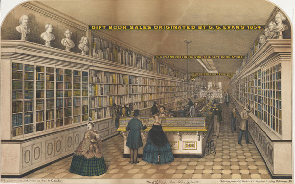 In the spirit of the season, it's a time to gather those gifts. This is an interior view of George G. Evans' gift book establishment at 439 Chestnut St., Philadelphia, ca. 1859. #ArchivesGiftExchange #ArchivesHashtagParty