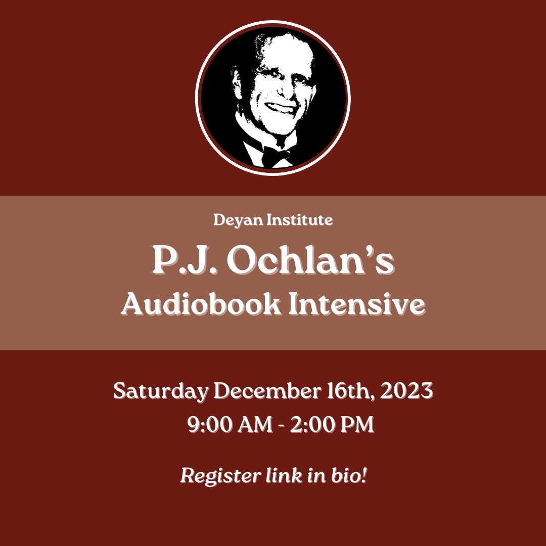 Hello narrators! This is a reminder that P.J. Ochlan is having a #DeyanInstitute audiobook intensive on Saturday December 16th 🎙 This is a wonderful opportunity to work on your storytelling craft 🙂