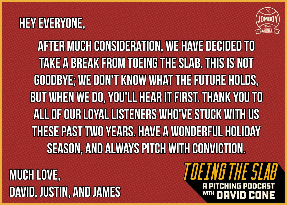 ToeingTheSlab's tweet image. A message from David, Justin, and James.

Thank you to all our loyal listeners ❤️