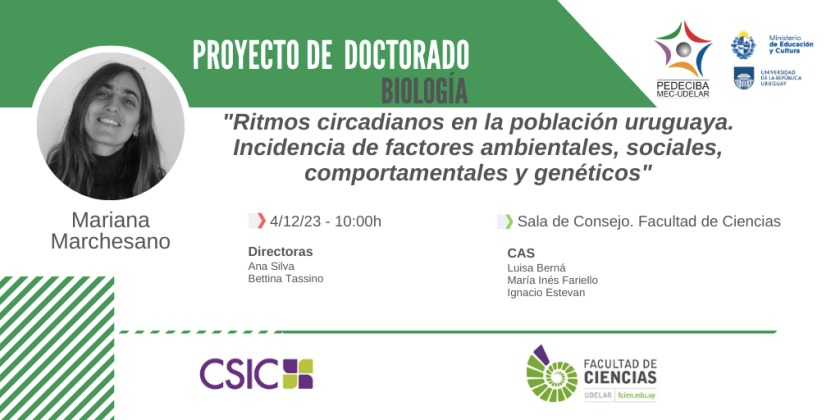 CRONOBIOLOGIA UY (@cronobiologiau) on Twitter photo El próximo lunes 4/12 @mar_marchesano presenta su proyecto de doctorado <a href="/PedecibaB/">PEDECIBA - Biología</a> con la supervisión de <a href="/AnaSilv38535817/">Ana Silva</a> y <a href="/BTassino/">Bettina Tassino - @BTassino.bsky.social</a>, a lo que se suma la colaboración de <a href="/Lu_span/">Lucia Spangenberg</a>
Lindo trabajo se viene!
<a href="/FcienUdelar/">Facultad de Ciencias</a> <a href="/PEDECIBA/">PEDECIBA</a> El próximo lunes 4/12 @mar_marchesano presenta su proyecto de doctorado <a href="/PedecibaB/">PEDECIBA - Biología</a> con la supervisión de <a href="/AnaSilv38535817/">Ana Silva</a> y <a href="/BTassino/">Bettina Tassino - @BTassino.bsky.social</a>, a lo que se suma la colaboración de <a href="/Lu_span/">Lucia Spangenberg</a>
Lindo trabajo se viene!
<a href="/FcienUdelar/">Facultad de Ciencias</a> <a href="/PEDECIBA/">PEDECIBA</a>