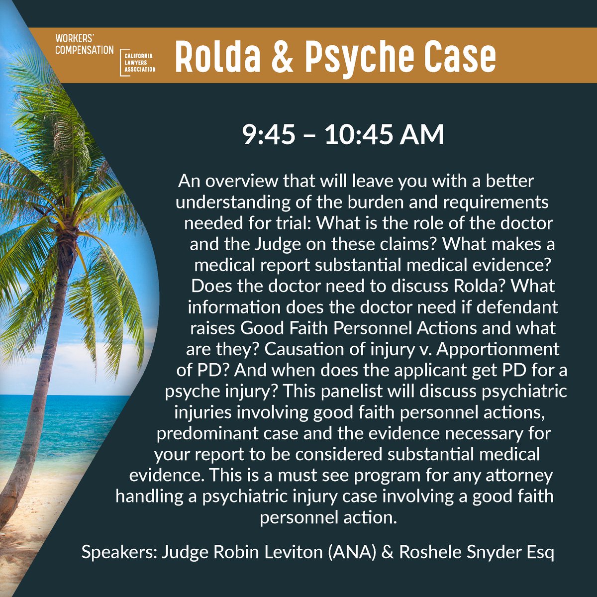 CLAWorkersComp's tweet image. 📣Calling all workers comp practitioners 📣

For an overview of psychiatric injuries involving good faith personnel actions, attend our December 8 webinar.

✅Register here: 
cla.inreachce.com/Details/Inform…