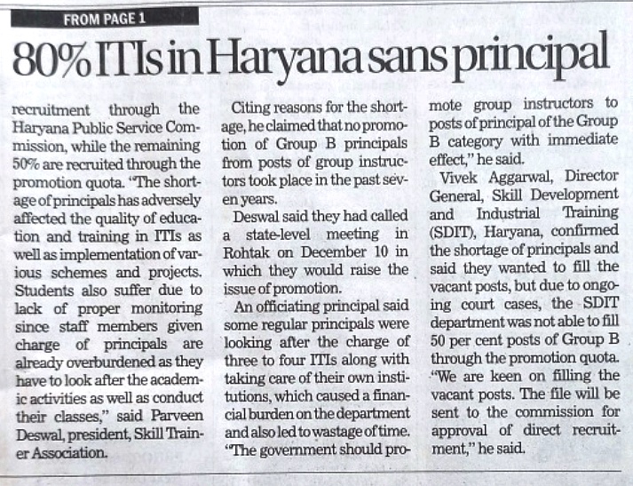 In Haryana most of Govt. ITIs are headless. The department has been caught up in legal &amp; official wrangles &amp; it has miserably failed to resolve the issues pertaining to the promotion of Group Instructors to the post of Principal Group-B.
<a href="/PMOIndia/">PMO India</a> <a href="/dpradhanbjp/">Dharmendra Pradhan</a> <a href="/cmohry/">CMO Haryana</a> <a href="/csharyana/">Chief Secretary Haryana</a>