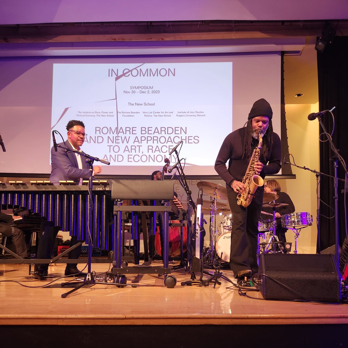 RacePowerPolicy's tweet photo. Day 1 of our #InCommon Symposium kicked off last night with a stirring discussion and performance featuring @tlcarrington and @stefonharris.

Day 2 exploring the #ArtistAsActivist is happening now!

https://t.co/PI0v4ymyBl

#RomareBearden #ArtRaceEconomy https://t.co/G3zlvLzMkd