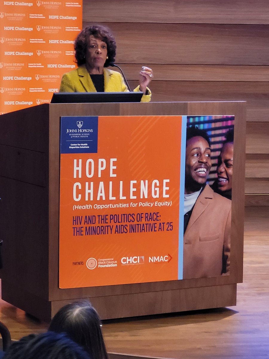 What an honor to introduce the Honorable @RepMaxineWaters to talk about the Minority Aids Initiative on World AIDS Day at the #HOPEChalleng organized by @HopkinsCHDS @BSPH_HPM and held at @JHUBloombergCtr.