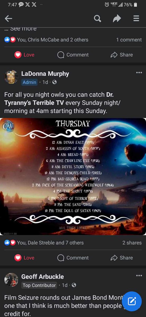 BIG NEWS!  We are on the <a href="/OtherWorldsTv/">OtherWorlds TV</a> line up!   4 A M for those on the 2nd or 3rd shifts.  Or if you are just up late and need something fun to watch .
#tvhorrorhost #tvhost #movies #horror #scifi