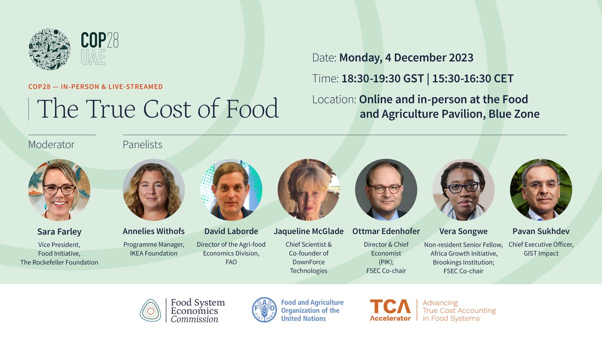 EVENT: Food systems are driving the climate crisis, biodiversity loss, malnutrition and social inequality. This must change. Join experts and learn how #TrueCostAccounting can transform food systems. Attend in person at #COP28 or virtually: eventbrite.com/e/the-true-cos…