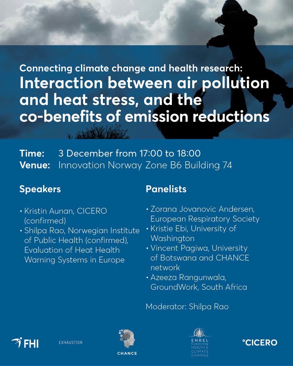 ENBEL_H2020's tweet photo. Welcome to our event #COP28 
❤️‍🩹Interaction between #airpollution &amp; #heatstress, and the co-benefits of emission reductions
🗓️3 Dec. 17-18 GST
📌 Innovation Norway Pavilion, COP28 Blue zone, B6 Building 74
With @kristie_ebi @zoranajova @KrAunan @Dr_Pagiwa ++ @ExhaustionH2020 https://t.co/iDccVLFLio