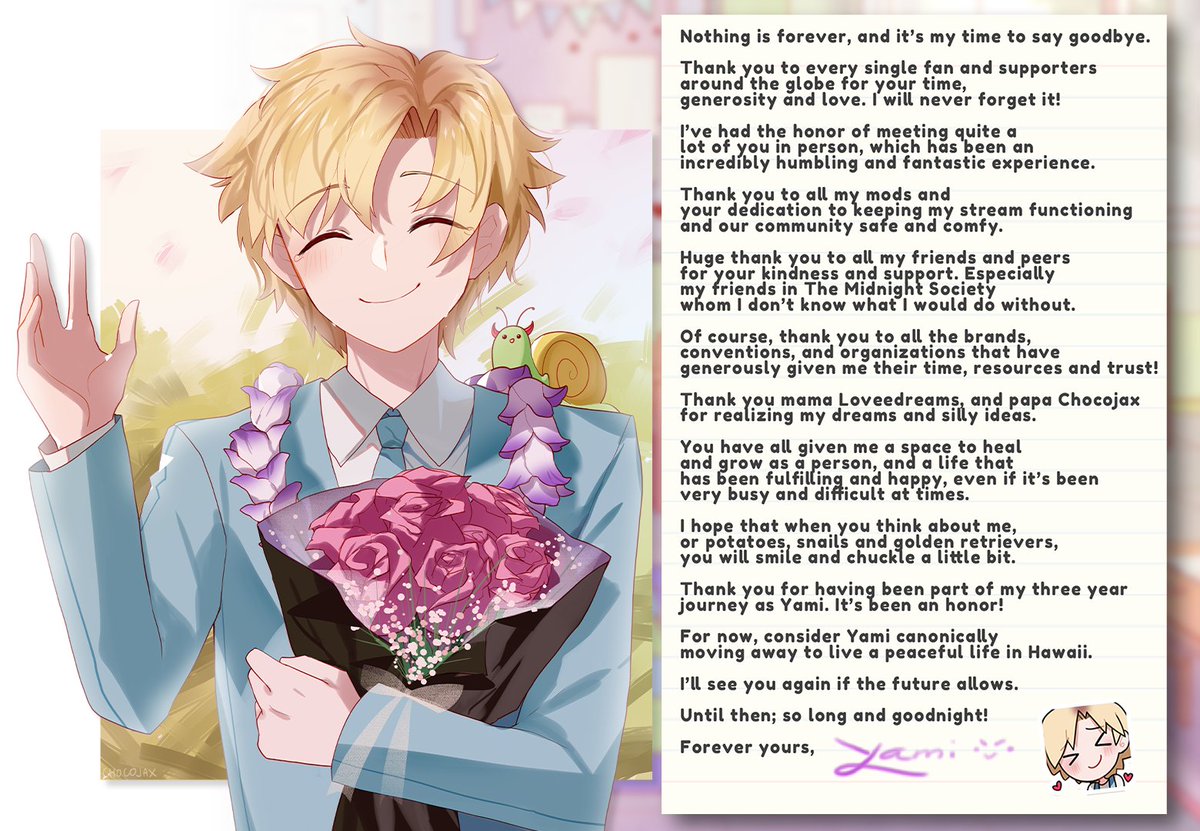 sensei_yami's tweet photo. [GRADUATION ANNOUNCEMENT]

Thank you for making my life colorful, exciting and rewarding. 

Starting December 4th, I will be ceasing all VTuber activities for the forseeable future.

My last stream will be held 7 pm UTC+1 on December 3rd. I hope to see you then.

Oyamsumi 🐌💙 https://t.co/1Ap67u9y4S
