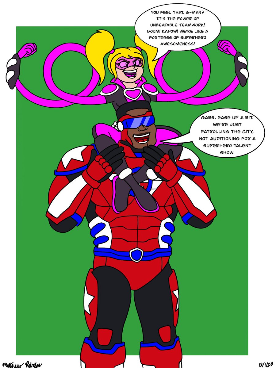 MightyMatt197's tweet photo. π Meet Gummy Gabby & the Guardsman β the ultimate dynamic duo of laughs and heroics! π¦ΈββοΈπͺ Watch Gabby flex her stretchy powers while the Guardsman keeps it cool. Unbeatable team? Absolutely! ππ₯ #GummyGabby #TheGuardsman #SuperheroFun #DynamicDuo #ComicArt π¨ https://t.co/fIXQgFz177