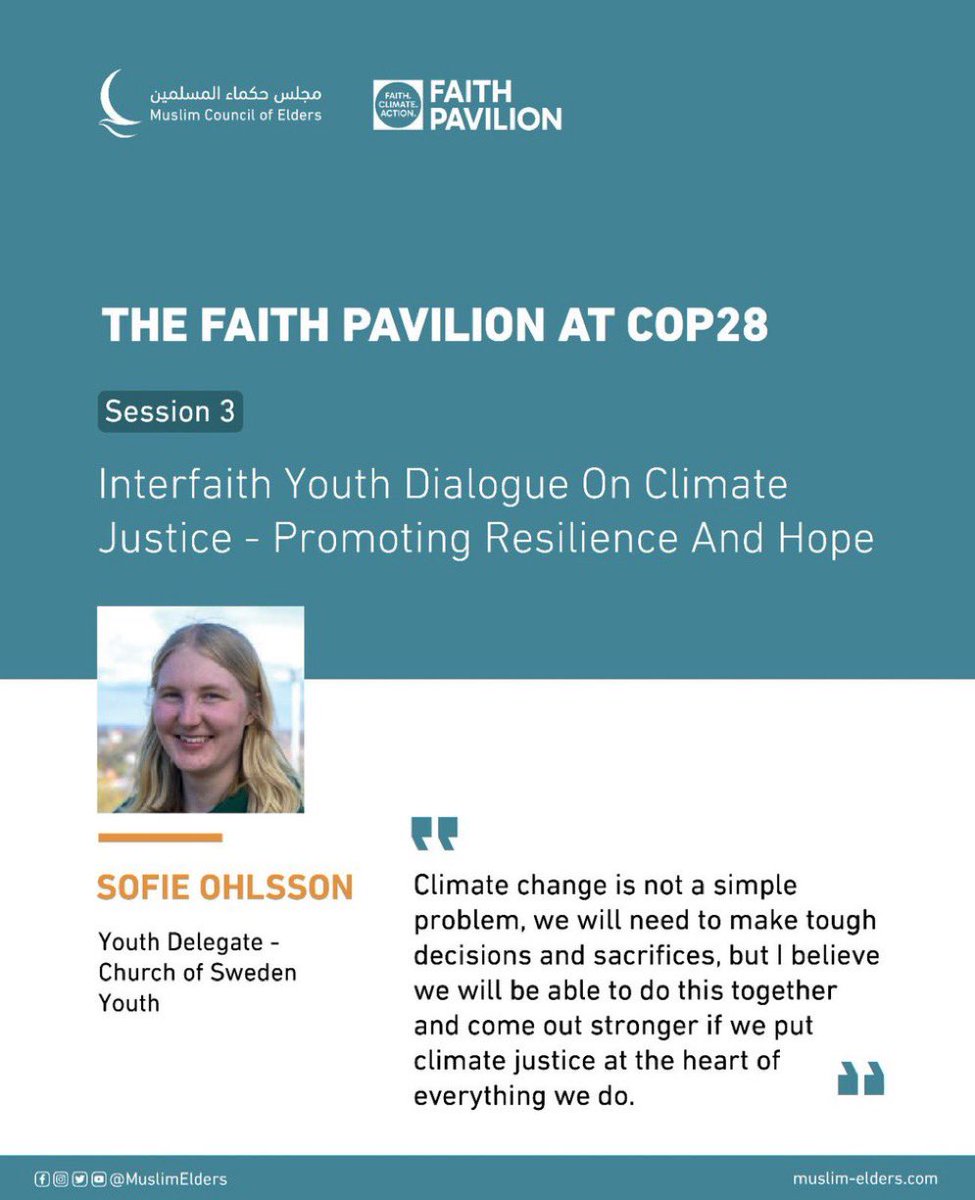 Sofie Ohlsson, Youth Delegate at the Church Of Sweden Youth during her participation in the third session in the Faith Pavilion at COP28.

#FaithAtCOP28 
#FaithClimateAction