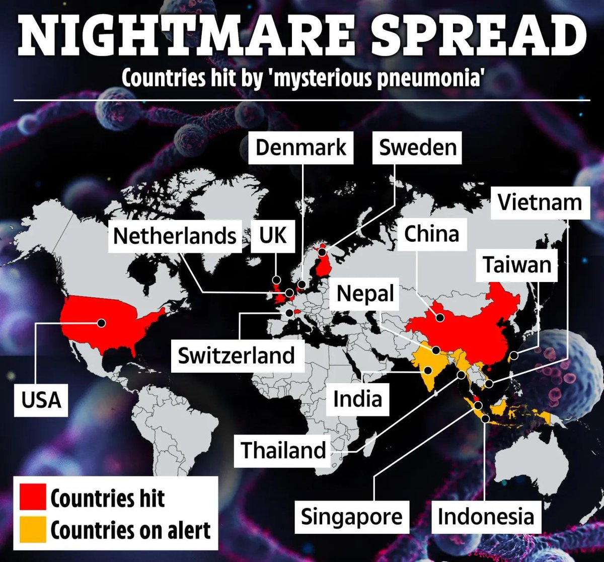 🔴 Países que actualmente están bajo un misterioso brote de neumonía.