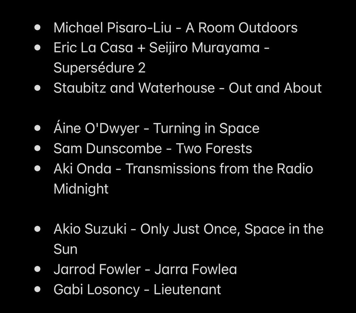misterminsoo's tweet photo. 2023 has been tremendous for field recordings. While none of the following 9 albums are "pure," they all made me think about the relationship between artist + listener + material. So happy to be alive for this; was so emotional listening to all of these. Most are on Bandcamp too. https://t.co/zLK8Qyeiqf