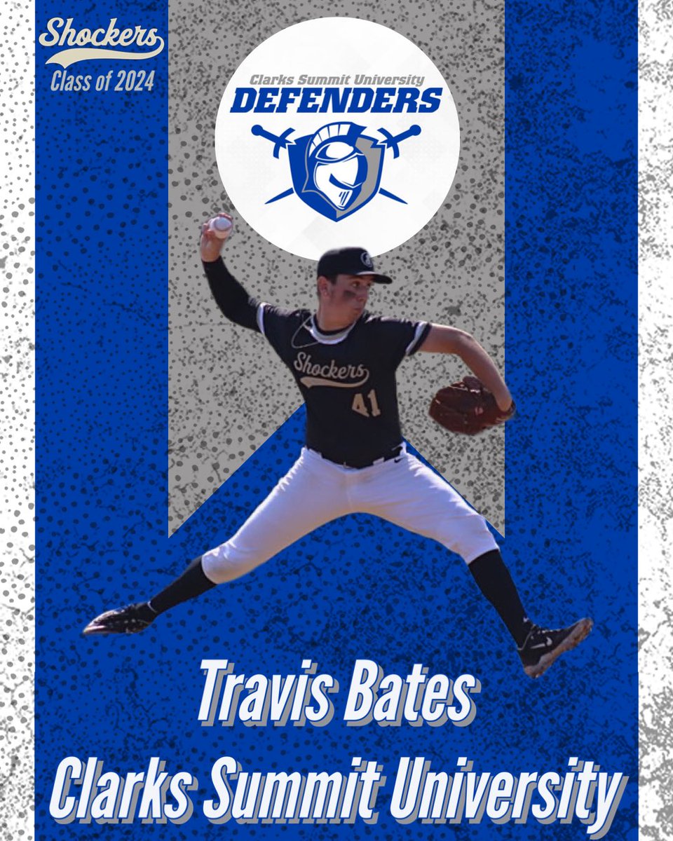 shockersbsbl's tweet photo. ‼️COMMITTED‼️

Congratulations to 2024 grad Travis Bates on his decision to play at Clarks Summit University. 

#GoShockers https://t.co/2gKcS6X8YY