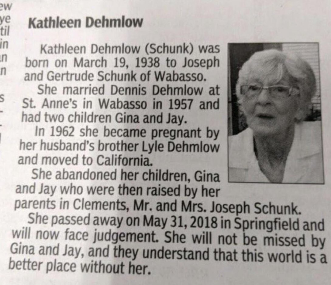 Obituary written by children who were abandoned by their mother.