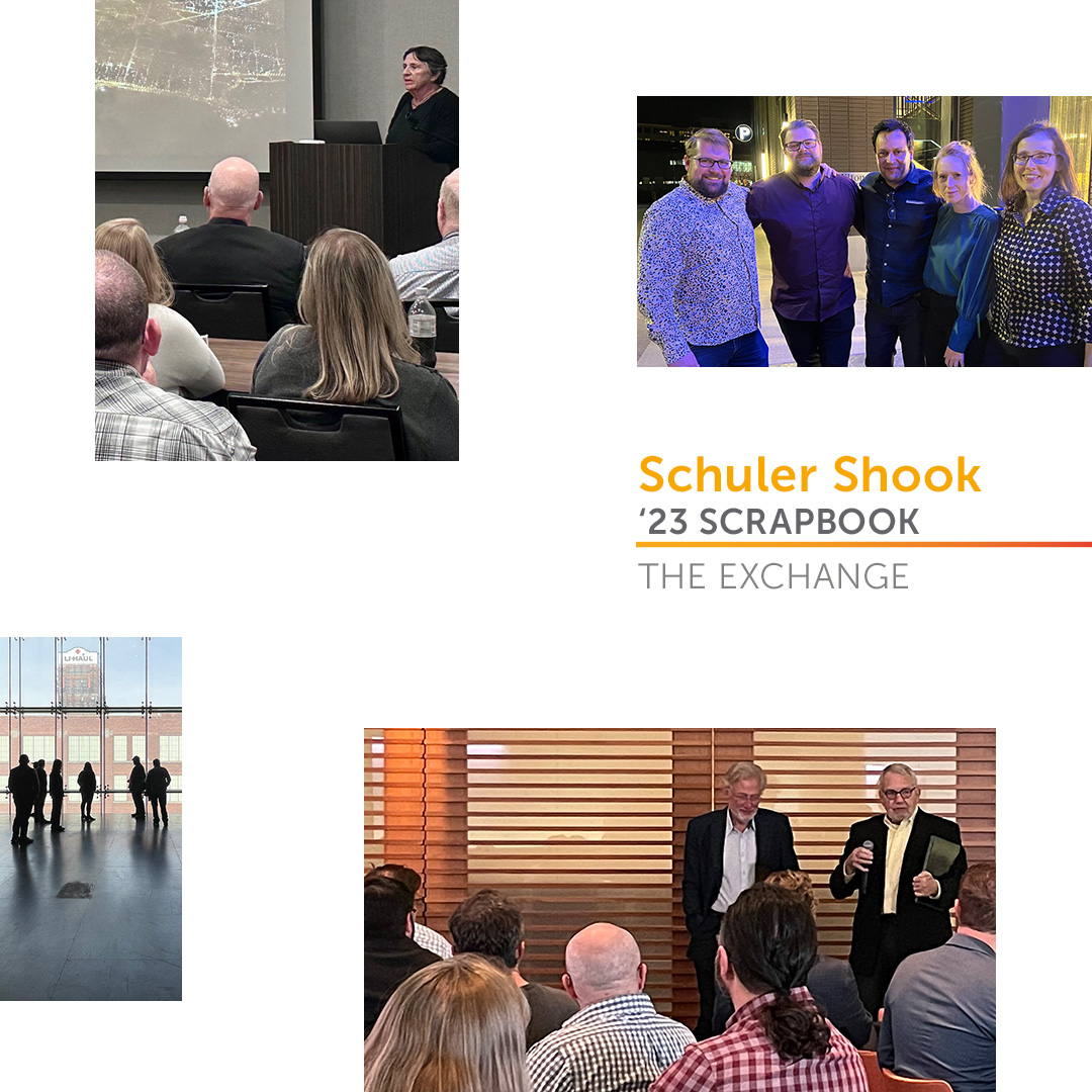 schulershook's tweet photo. December is here – let's wrap up our year! The Schuler Shook '23 Scrapbook kicks off today with the 2023 Exchange! 

Held every other year, the Exchange brings us together to share big ideas, detailed solutions, great tours, and fun times! https://t.co/kDf4LrmIql