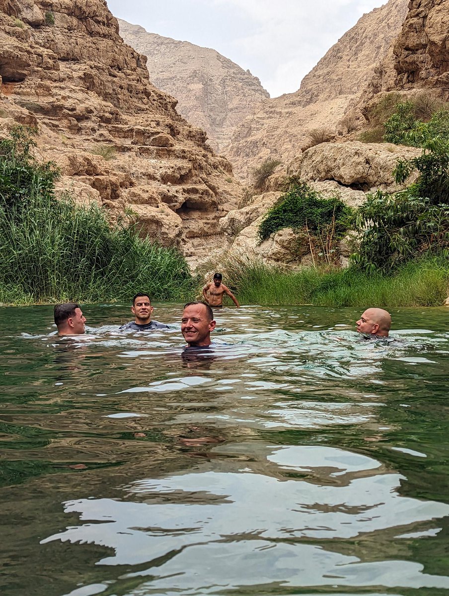The Marines of Detachment Muscat, Oman had a region command visit where the region Commanding Officer Lt. Col. Kratzer and region 1st Sgt. Morris accompanied the Marines to Wadi Shab for their cultural event. After the hike, the Marines took a swim to end their event.