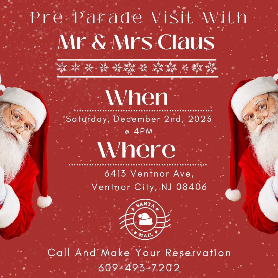 Santuccispizza's tweet photo. Another Ho-Ho-Holiday Event with Your Favorite Squares 🍕  Join us tomorrow at Santucci's Ventnor for a Pre-Parade Visit with Mr &amp; Mrs Claus🎅🤶 

Call Ahead for a Reservation to Secure Your Table 609-493-7202 https://t.co/F7SvRLiK8k