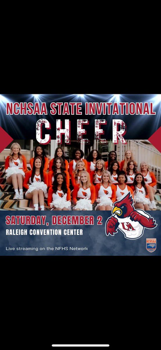 Good luck to our Varsity Cheer team as they compete at the NCHSAA State Invitational tomorrow!