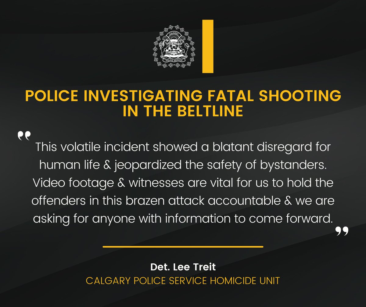 🔎 INFORMATION SOUGHT 🔍

Our Homicide Unit is investigating a fatal drive-by shooting that occurred last night in the Beltline &amp; are asking witnesses or anyone with CCTV/dashcam footage from the area around the time of the incident to contact police.

📍 At approx. 9:10 p.m. on