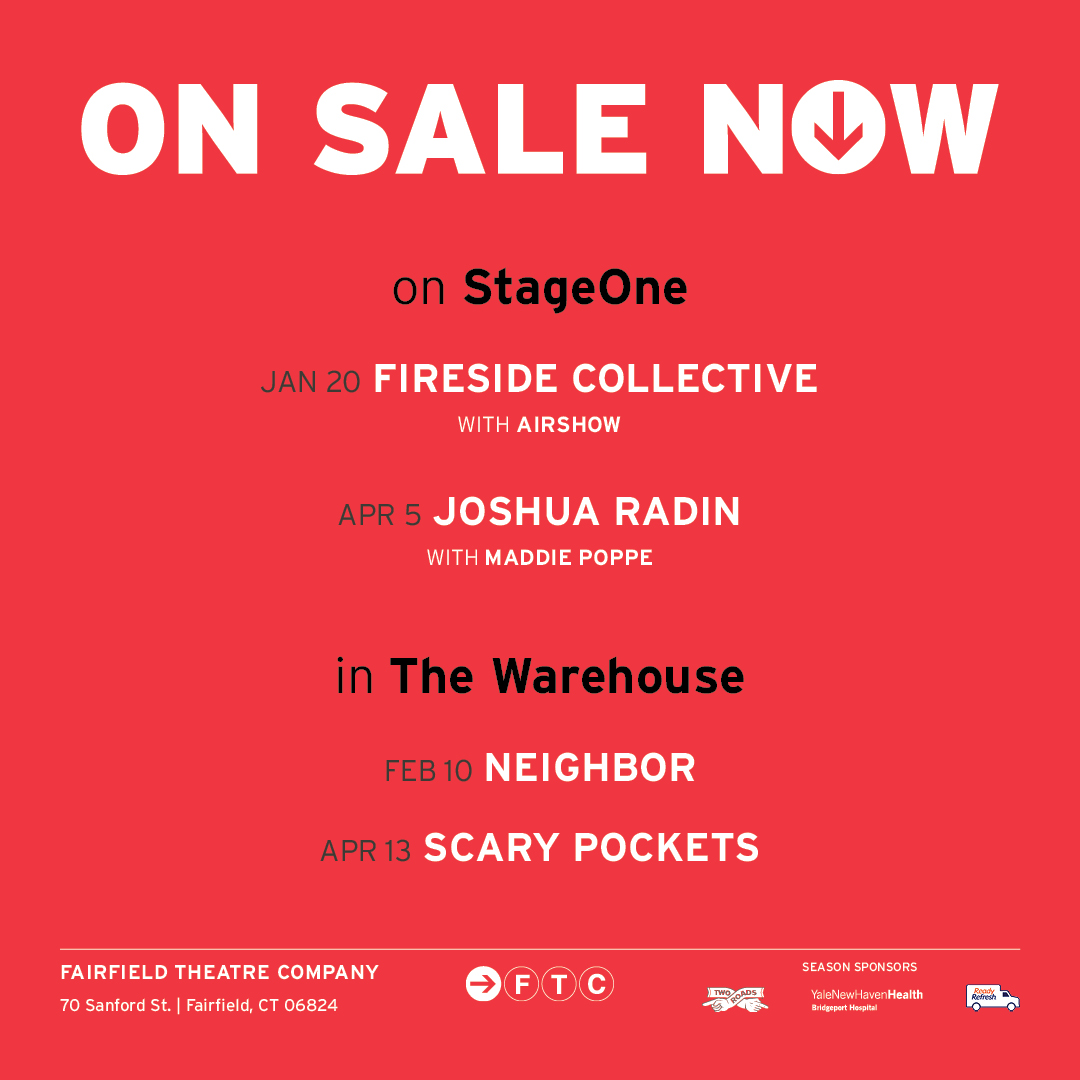 🆕 𝐎𝐍 𝐒𝐀𝐋𝐄 𝐍𝐎𝐖 » SAT 1/20 @FiresideFolk Collective w/s/g @airshowband  ✈️ ▸ FRI 4/5 @joshuaradin @MaddiePoppe w/s/g Maddie Poppe 🎶 ▸ SAT FEB 10 @neighbortunes 🎵 ▸ SAT 4/13 @scarypockets 👻

🎟 Tix & more info --> bit.ly/43grpBe

#ftc #fairfieldmusicscene