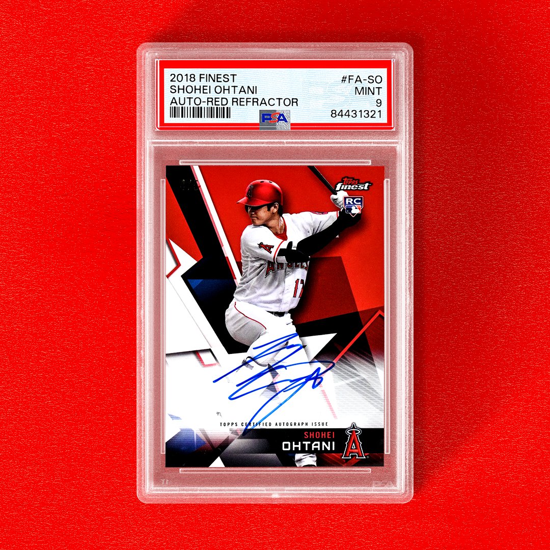 𝙅𝙐𝙎𝙏 𝙂𝙍𝘼𝘿𝙀𝘿 ✍️ Of the five copies of Shohei Ohtani's 2018 Finest Red Refractor Auto RC, this is now the fourth to be authenticated & graded by PSA. What color do you anticipate as a jersey match in 2024?