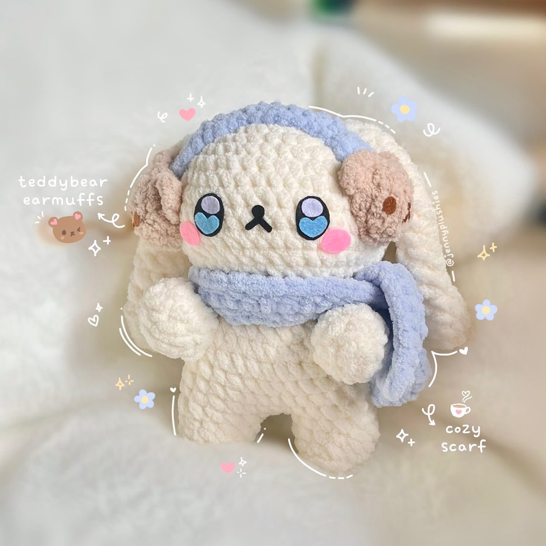 jennyplushies's tweet photo. Winter Bunny w/ long floppy ears! Tester call is currently ongoing! Check my most recent IG post for more details on how to apply! #testercall #crochet #winterbunny #bunnydoll #Amigurumi #Christmas2023 #ChristmasCountdown https://t.co/0ZxGyBQbNl