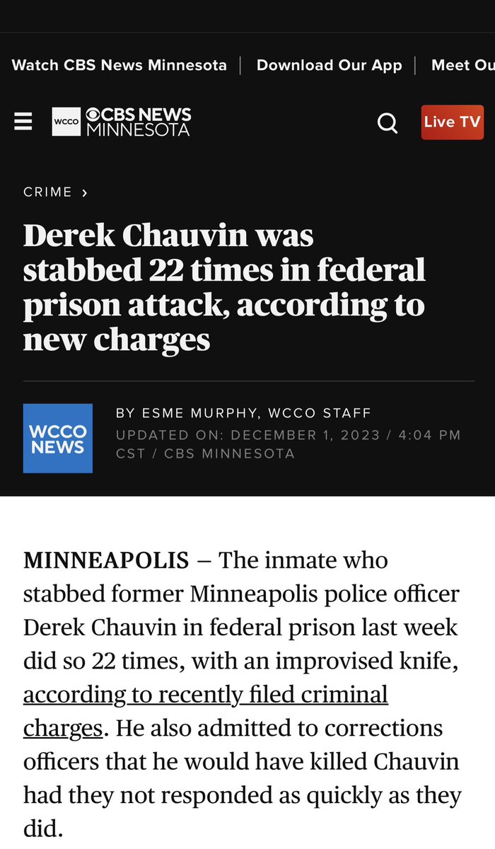LauraLoomer's tweet image. JUST IN: The inmate who stabbed Derek Chauvin 22 times in prison last week has been identified by The U.S. Attorney's Office 52-year-old John Turscak.

Oddly enough, Turscak is a former FBI informant!!

Coincidence? I don’t think so. 

Seems like a coordinated effort to kill