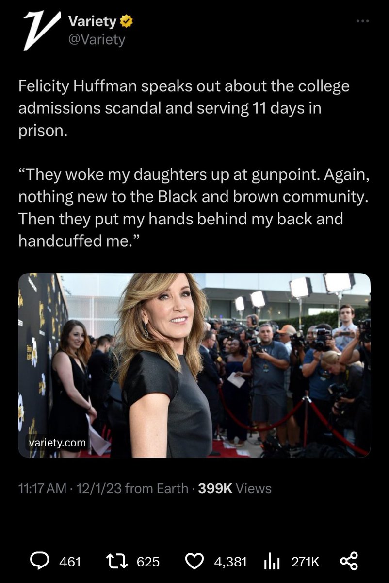 Your eleven(11) day sentence showed off your #Privilege so why are You out here throwing shade at '...the Black and Brown community,' #FelicityHuffman ? 
You jealous that our kids get into college with their real SAT scores?!?