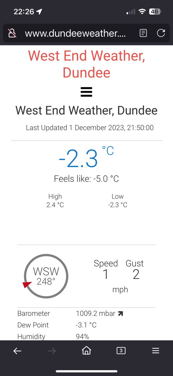 Shaping up for a cold night in Dundee!  Coldest so far this winter! dundeeweather.org.uk