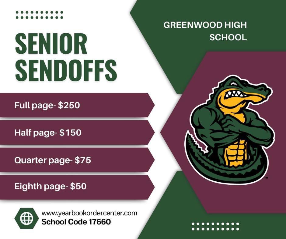 GwoodYbook's tweet image. Honor your senior with an ad in the yearbook. Deadline is 2/29/2024 and space is limited. @ghsgatoraid
