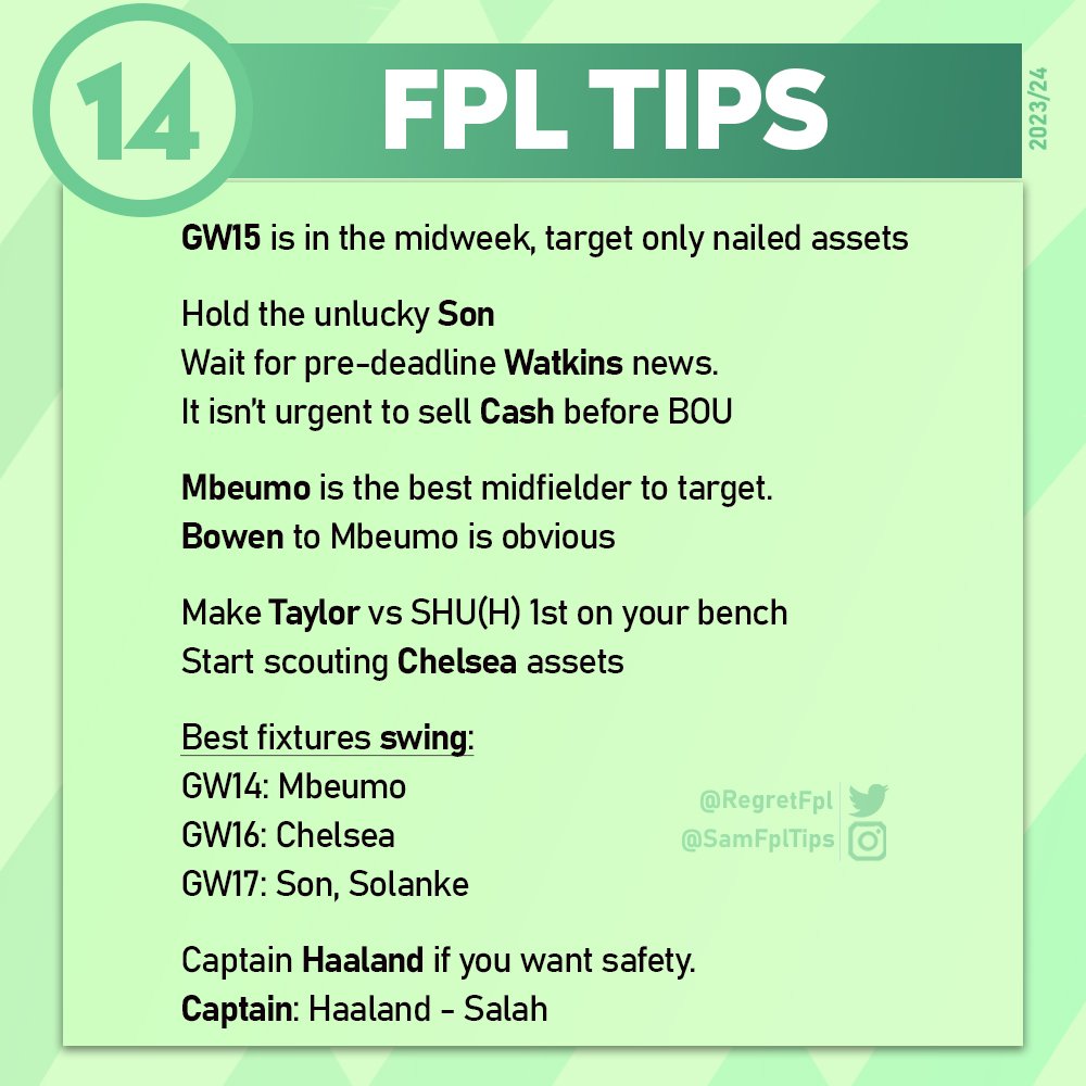 🚨 #FPL TIPS FOR #GW14 🚨 #SamFPLtips