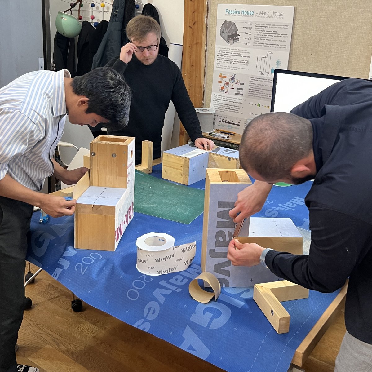 🏠✨ 'Wigluv tape demo: Sealing the deal on zero energy loss! 🌬️💡 
The most fun Lunch & Learn #SigaProducts #siga_north_america #EnergyEfficiency #ZHarchitects #Architecture #PassiveHouse #MassTimber #LowEnergyStrategies #airtight #weathertight