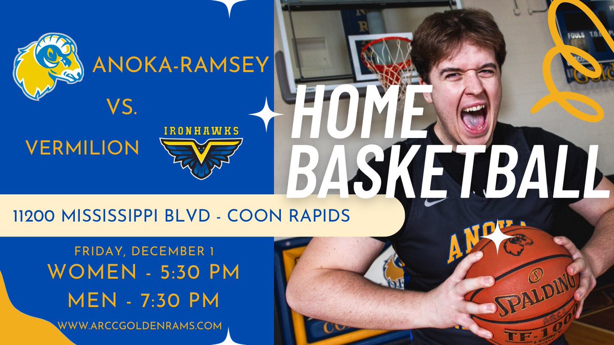 Golden Rams host Vermilion tonight at 5:30pm and 7:30pm. 🏀 #WeAreAR #njcaabasketball