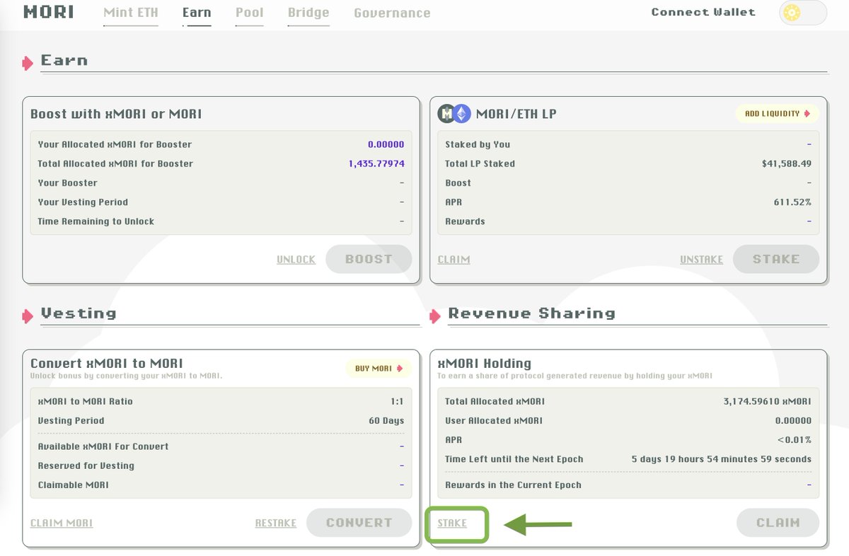 Mori's first governance proposal will be launched soon, and users will need to hold xMORI to participate in the governance event.

Ways to obtain xMORI include:

🍀Converting your MORI tokens to xMORI tokens before the proposal goes live👇
app.mori.finance/earn

🍀Staking