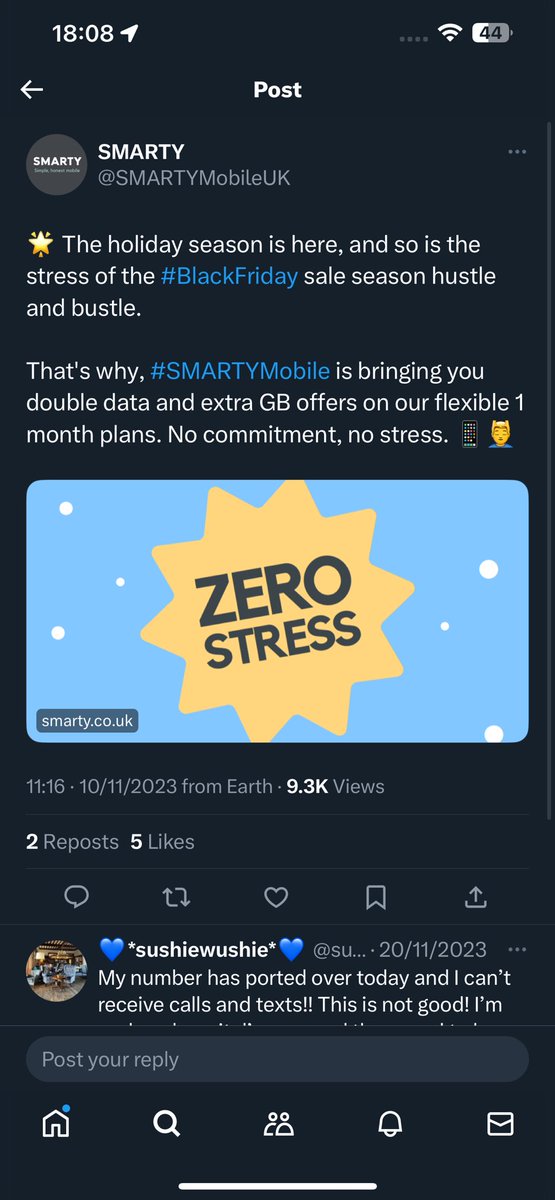 adam20102015's tweet photo. @SMARTYMobileUK Zero Stress, your network is down &amp; it’s not working https://t.co/IuCSPAyxxf
