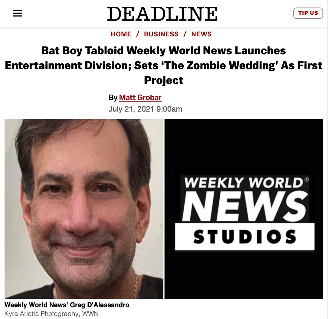 So it shall be written. So it shall be done. 

Two years later <a href="/weeklyworldnews/">WEEKLY WORLD NEWS</a> &amp;  <a href="/WWN_Studios/">Weekly World News Studios</a> launch The Zombie Wedding, their first feature film, at <a href="/danceswithfilms/">Dances With Films</a> 

danceswithfilms.com/the-zombie-wed…

deadline.com/2021/07/bat-bo…